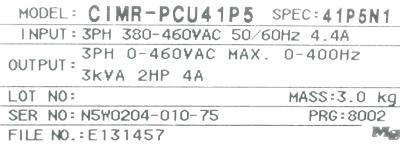 Yaskawa CIMR-PCU41P5 label image