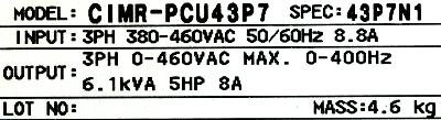 Yaskawa CIMR-PCU43P7 label image