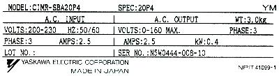 Yaskawa CIMR-SBA20P4 label image