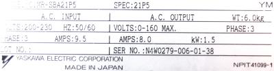 Yaskawa CIMR-SBA21P5 label image
