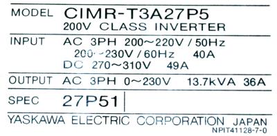 Yaskawa CIMR-T3A27P5 label image