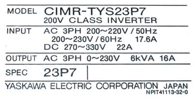 Yaskawa CIMR-TYS23P7 label image
