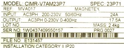 Yaskawa CIMR-V7AM23P7 label image