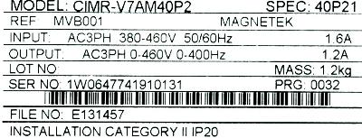 Yaskawa CIMR-V7AM40P2 label image