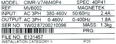 Yaskawa CIMR-V7AM40P4 label image