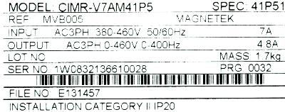 Yaskawa CIMR-V7AM41P5 label image