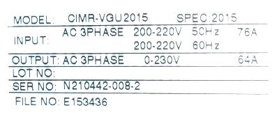 Yaskawa CIMR-VGU2015 label image