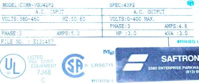Yaskawa CIMR-VGU42P2 label image