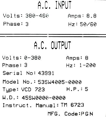 Yaskawa CIMR-VGU43P7 label image