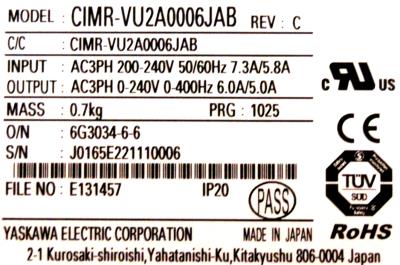 Yaskawa CIMR-VU2A0006JAB label image
