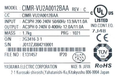 New Refurbished Exchange Repair  Yaskawa Inverter-General Purpose CIMR-VU2A0012BAA Precision Zone
