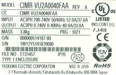 Yaskawa CIMR-VU2A0040FAA label image