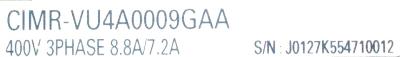Yaskawa CIMR-VU4A0009GAA label image