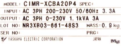 Yaskawa CIMR-XCBA20P4 label image