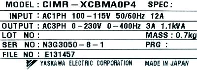 Yaskawa CIMR-XCBMA0P4 label image