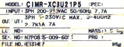 Yaskawa CIMR-XCBU21P5 label image