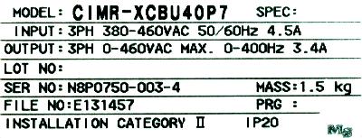 Yaskawa CIMR-XCBU40P7 label image