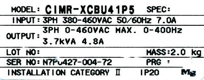 Yaskawa CIMR-XCBU41P5 label image