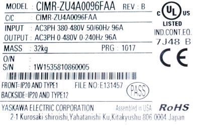 Yaskawa CIMR-ZU4A0096FAA label image