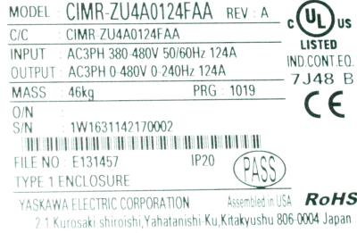 Yaskawa CIMR-ZU4A0124FAA label image