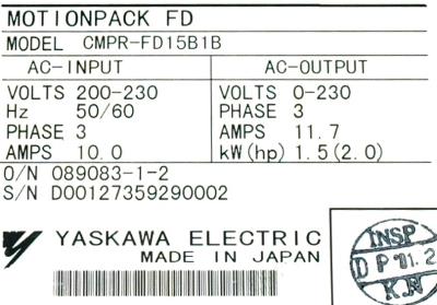 Yaskawa CMPR-FD15B1B label image