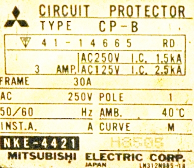 Mitsubishi CP-B-3A-1POLE label image