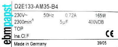 EBM-Papst Industries Inc D2E133-AM35-B4 label image