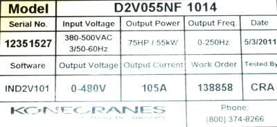 KoneCranes D2V055NF1014 label image