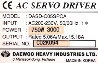 Daewoo DASD-C05SPCA label image
