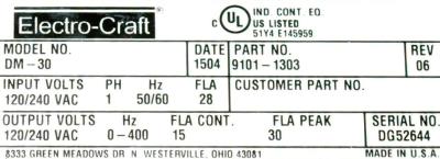 Electro-Craft DM-30 label image