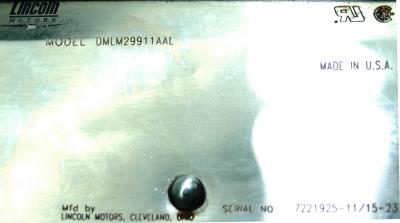 Lincoln Motor DMLM29911AAL label image