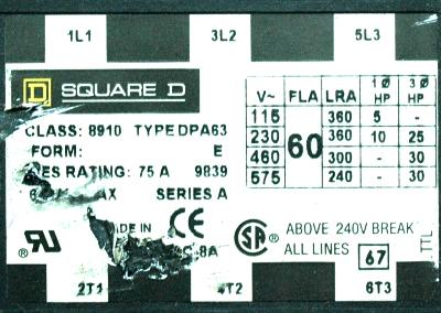 Square D DPA63-75A label image