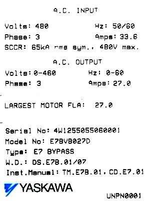 Yaskawa E7BVB027D label image