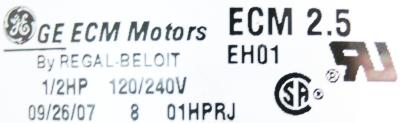 GE ECM2.5-0.5HP label image