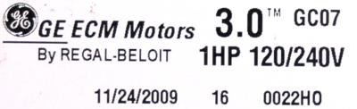 GE ECM3.0-1.0HP label image