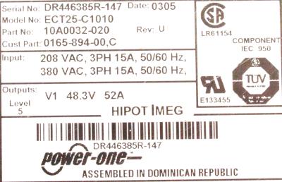 Power-One ECT25-C1010 label image