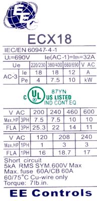 EE Controls ECX18-A label image