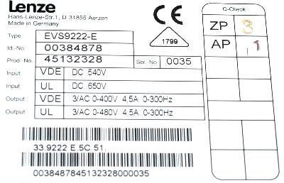 LENZE EVS9222-E label image