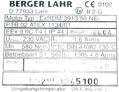 New Refurbished Exchange Repair  Berger Lahr Motors-AC Servo EXRDM3913-50NEI Precision Zone
