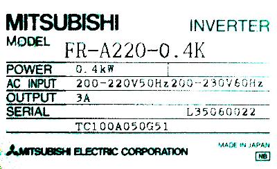 Mitsubishi FR-A220-0.4K label image