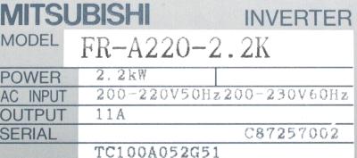 Mitsubishi FR-A220-2.2K label image
