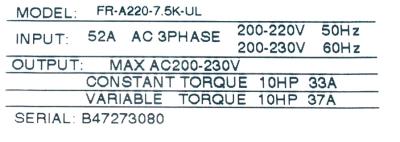 Mitsubishi FR-A220-7.5K-UL label image