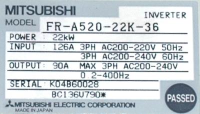 Mitsubishi FR-A520-22K-36 label image