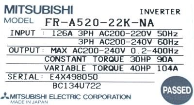 Mitsubishi FR-A520-22K-NA label image