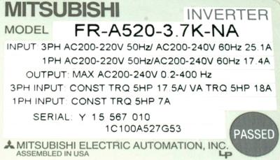 Mitsubishi FR-A520-3.7K-NA label image