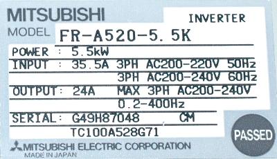 Mitsubishi FR-A520-5.5K label image