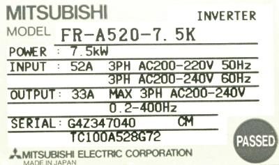 Mitsubishi FR-A520-7.5K label image