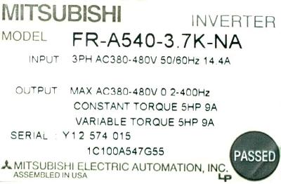 Mitsubishi FR-A540-3.7K-NA label image