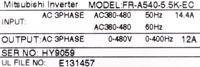 Mitsubishi FR-A540-5.5K-EC label image