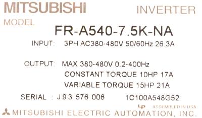 Mitsubishi FR-A540-7.5K-NA label image